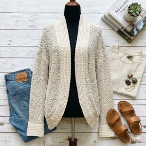 CloudSoft Cream Popcorn Knit Cardigan Oversized Cozy Boho Neutral Sweater Small